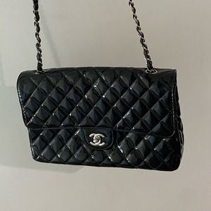 Chanel Black Quilted Patent Leather Single Flap Bag